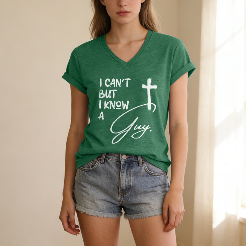 Christianartworkshop „ Ich kann nicht, aber ich kenne einen Kerl“-T-Shirt mit V-Ausschnitt - image 13