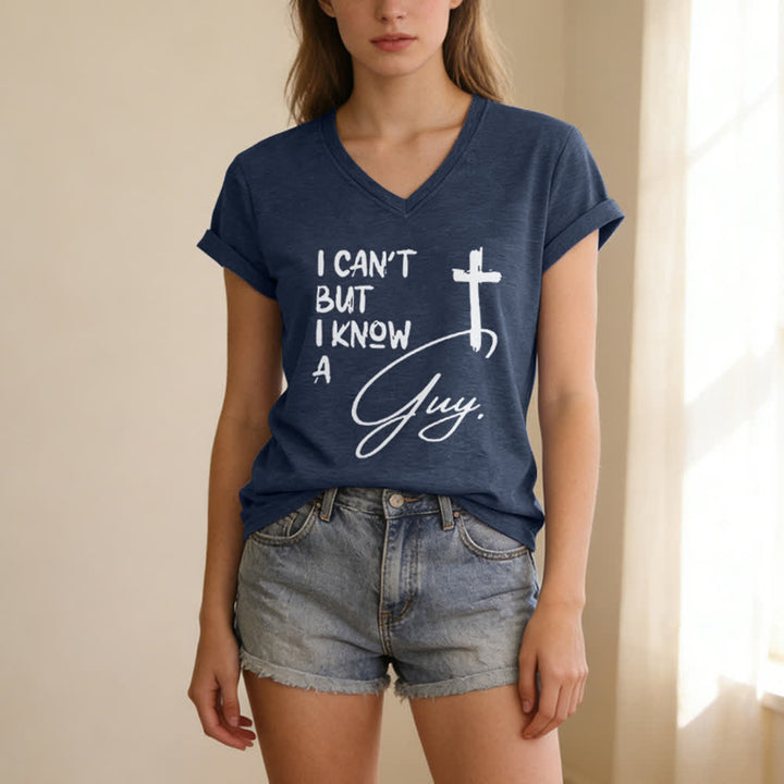 Christianartworkshop „ Ich kann nicht, aber ich kenne einen Kerl“-T-Shirt mit V-Ausschnitt - image 17