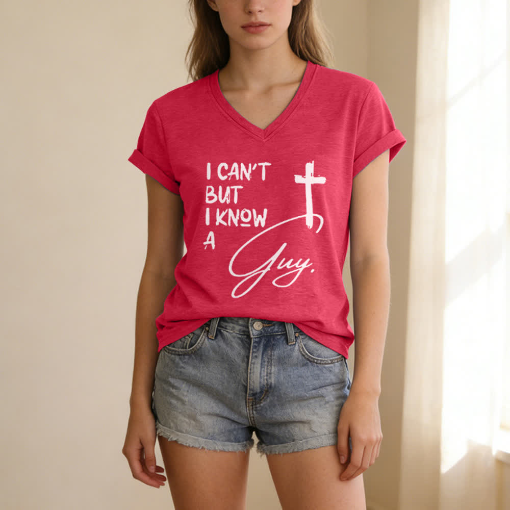 Christianartworkshop „ Ich kann nicht, aber ich kenne einen Kerl“-T-Shirt mit V-Ausschnitt - image 21