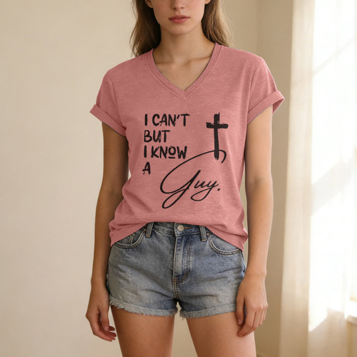 Christianartworkshop „ Ich kann nicht, aber ich kenne einen Kerl“-T-Shirt mit V-Ausschnitt - image 19