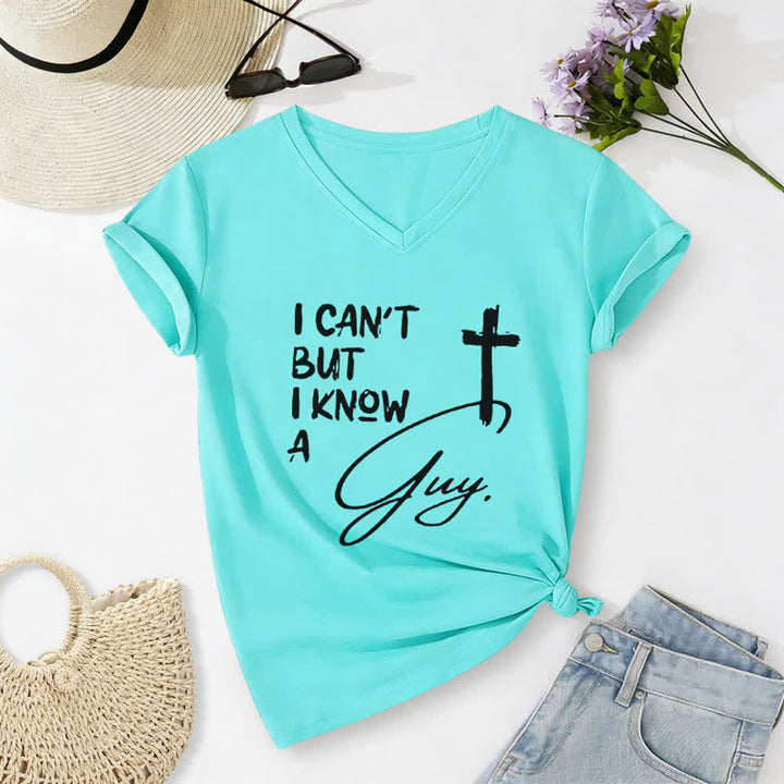 Christianartworkshop „ Ich kann nicht, aber ich kenne einen Kerl“-T-Shirt mit V-Ausschnitt - Himmelblau - 2XL - image 14