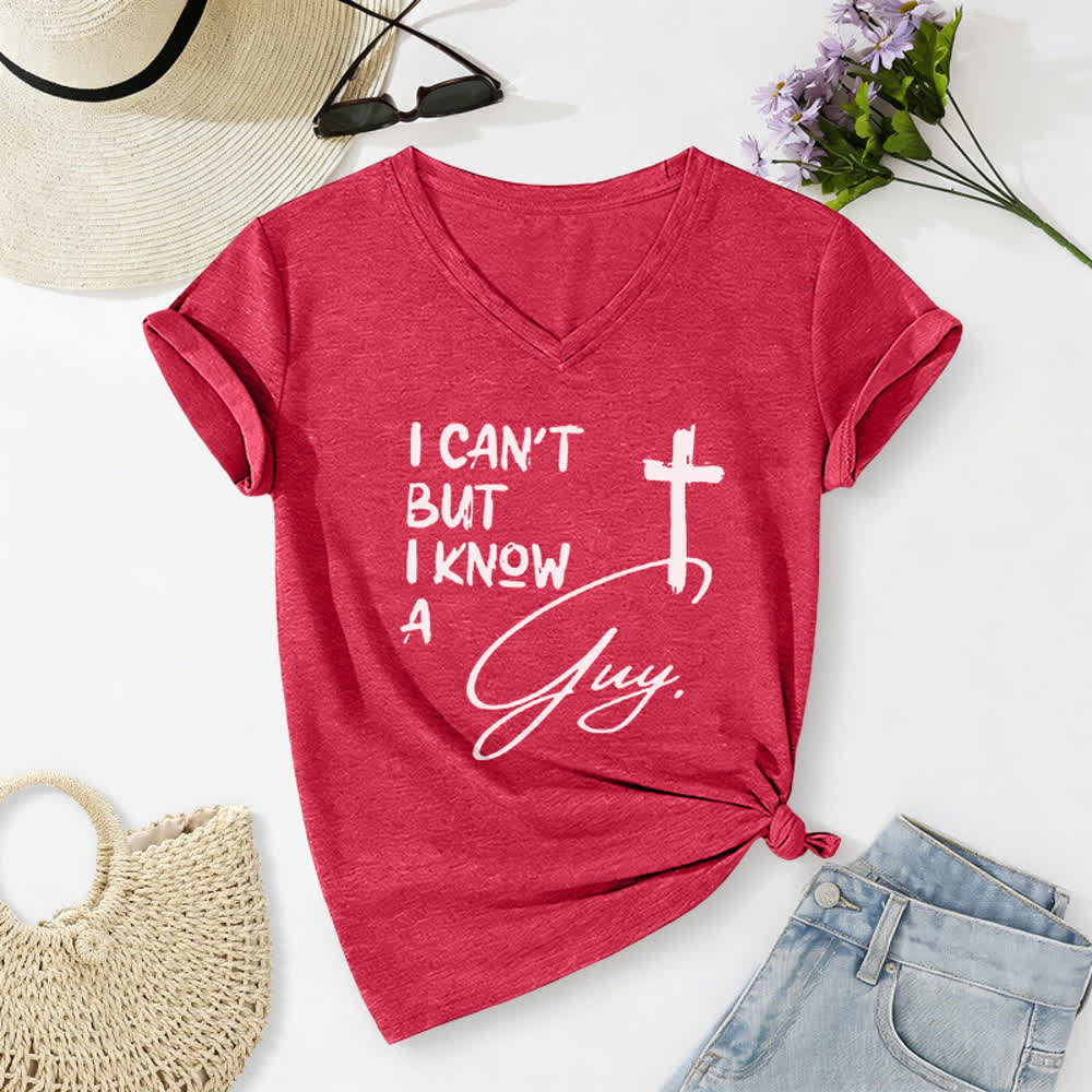 Christianartworkshop „ Ich kann nicht, aber ich kenne einen Kerl“-T-Shirt mit V-Ausschnitt - Rot - 2XL - image 20