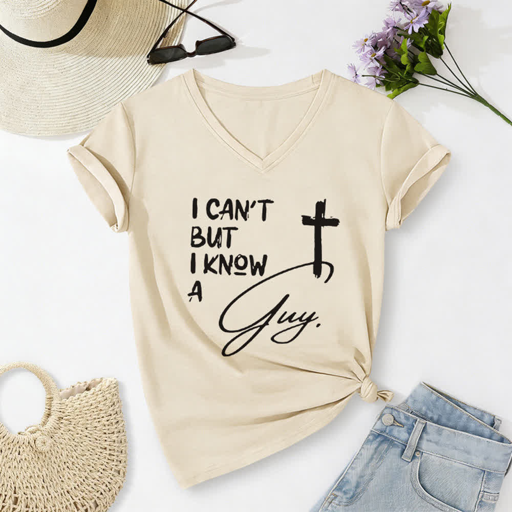 Christianartworkshop „ Ich kann nicht, aber ich kenne einen Kerl“-T-Shirt mit V-Ausschnitt - Beige - 2XL - image 6