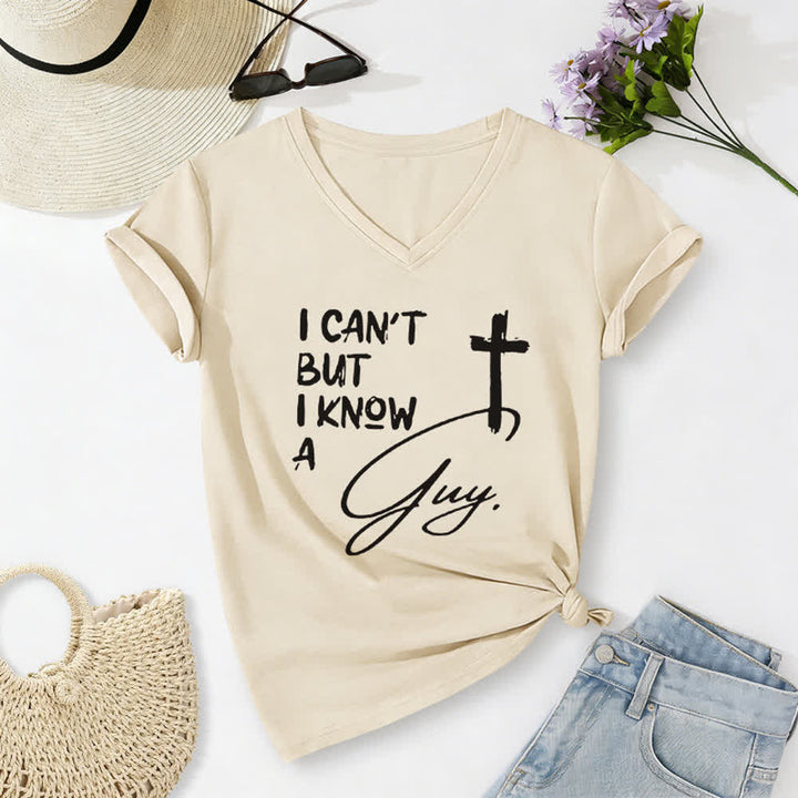 Christianartworkshop „ Ich kann nicht, aber ich kenne einen Kerl“-T-Shirt mit V-Ausschnitt - Beige - 2XL - image 6