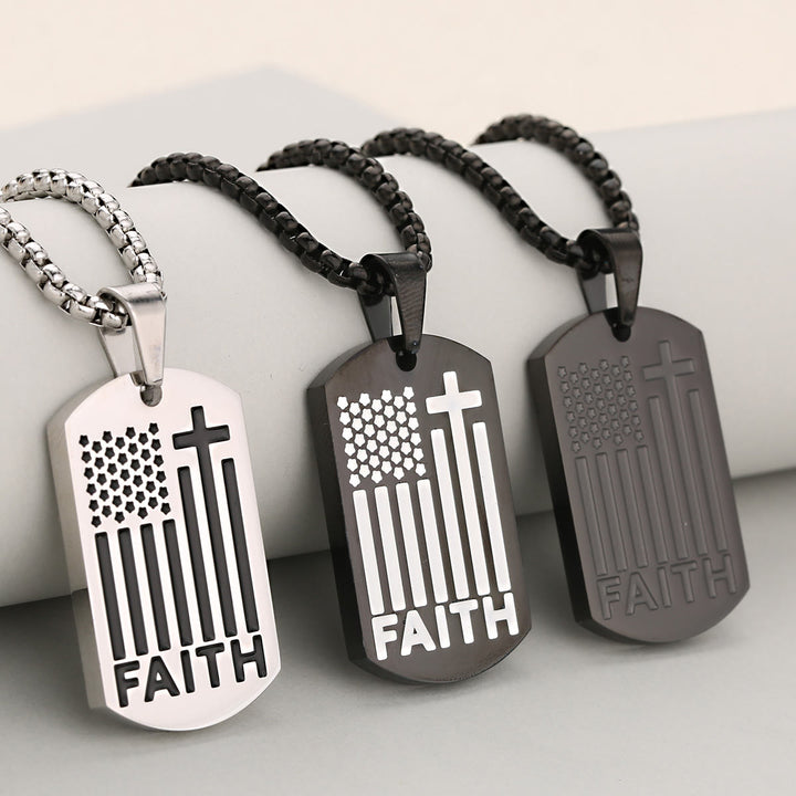 Christianartworkshop Patriotischer Glaubenskreuz-Anhänger mit Boxkette: Eine Erinnerung an göttliche und nationale Gnade - image 2
