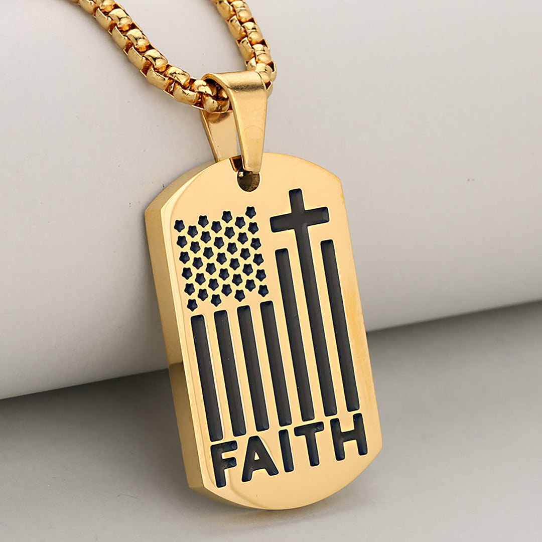 Christianartworkshop Patriotischer Glaubenskreuz-Anhänger mit Boxkette: Eine Erinnerung an göttliche und nationale Gnade - Gold & Schwarz - image 0