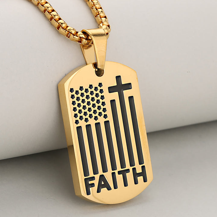 Christianartworkshop Patriotischer Glaubenskreuz-Anhänger mit Boxkette: Eine Erinnerung an göttliche und nationale Gnade - Gold & Schwarz - image 0