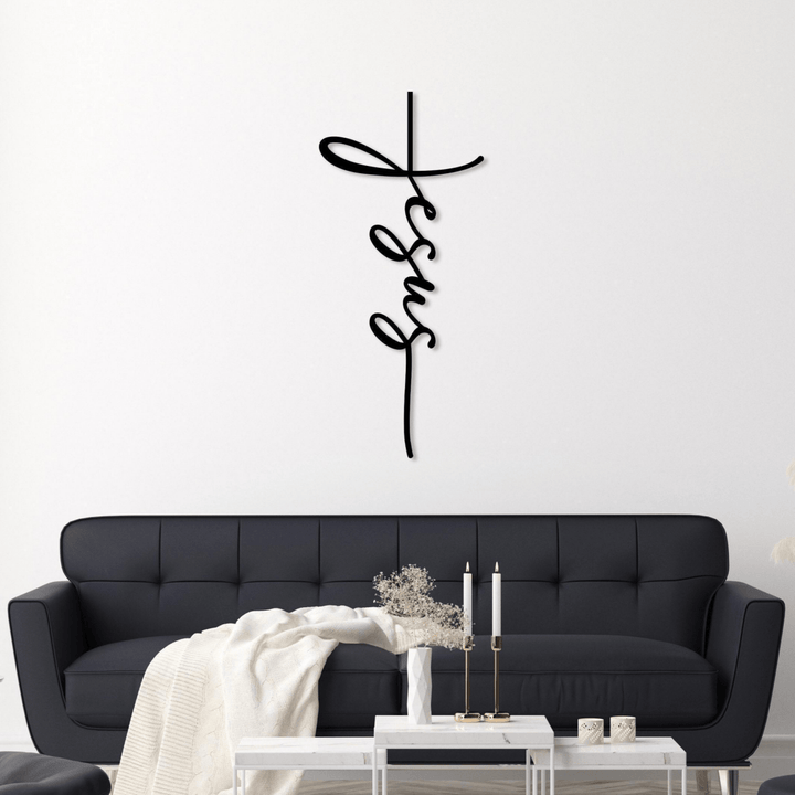 Christianartworkshop Jesus-Schriftzug-Kreuz aus Metall als Wanddekoration: Ein minimalistisches Glaubensbekenntnis - image 4