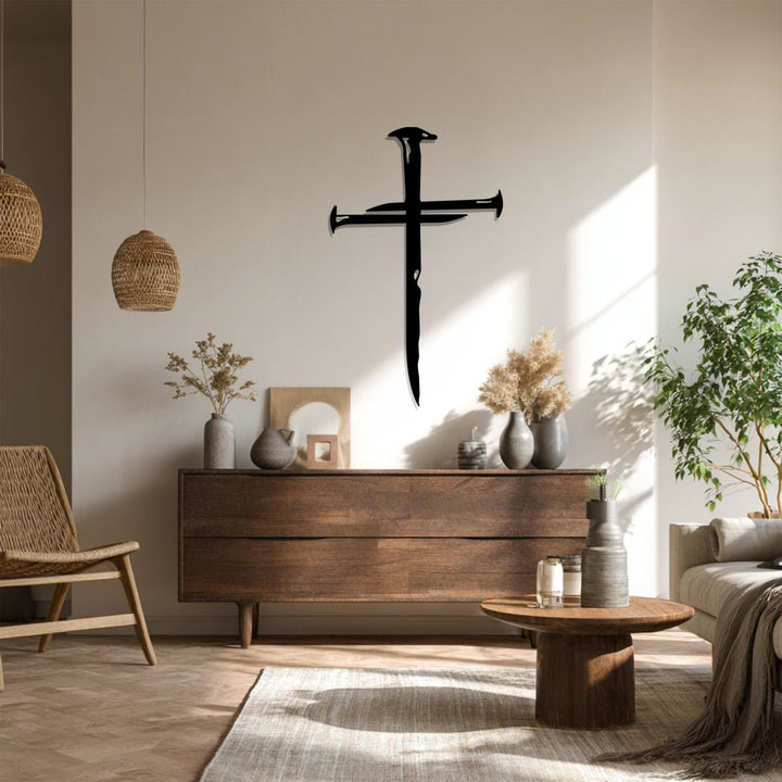 Christianartworkshop Wanddekoration aus Metall mit genageltem Kreuz: Ein Zeugnis der Erlösung und Liebe - image 0
