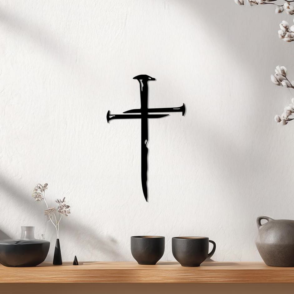 Christianartworkshop Wanddekoration aus Metall mit genageltem Kreuz: Ein Zeugnis der Erlösung und Liebe - image 1