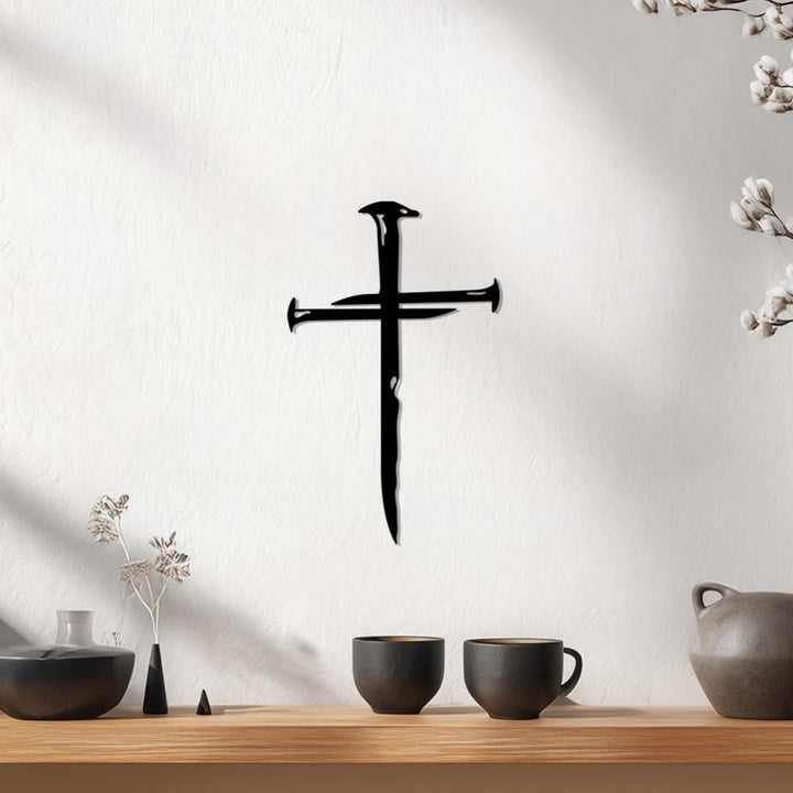 Christianartworkshop Wanddekoration aus Metall mit genageltem Kreuz: Ein Zeugnis der Erlösung und Liebe - image 1