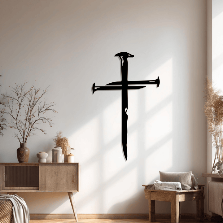 Christianartworkshop Wanddekoration aus Metall mit genageltem Kreuz: Ein Zeugnis der Erlösung und Liebe - image 3