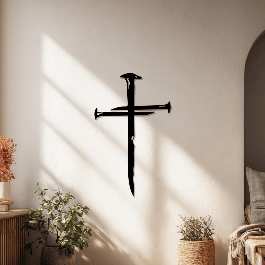 Christianartworkshop Wanddekoration aus Metall mit genageltem Kreuz: Ein Zeugnis der Erlösung und Liebe - image 5