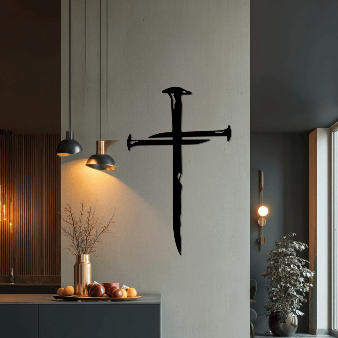 Christianartworkshop Wanddekoration aus Metall mit genageltem Kreuz: Ein Zeugnis der Erlösung und Liebe - image 4