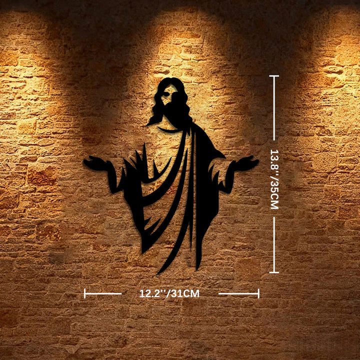 Christianartworkshop Willkommensgruß mit Jesus-Silhouette als Wanddekoration aus Metall: Ein Symbol göttlicher Gnade - 12,2''*13,8''*0,04''/31cm*35cm*0,1cm - image 6