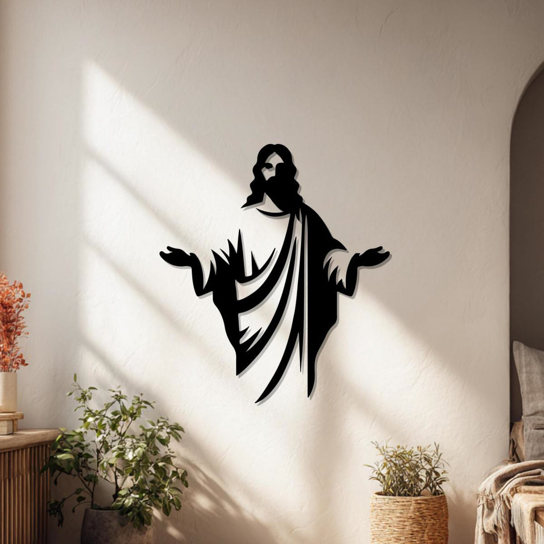 Christianartworkshop Willkommensgruß: Jesus-Silhouette als Wanddekoration aus Metall – Ein Symbol göttlicher Gnade - image 0