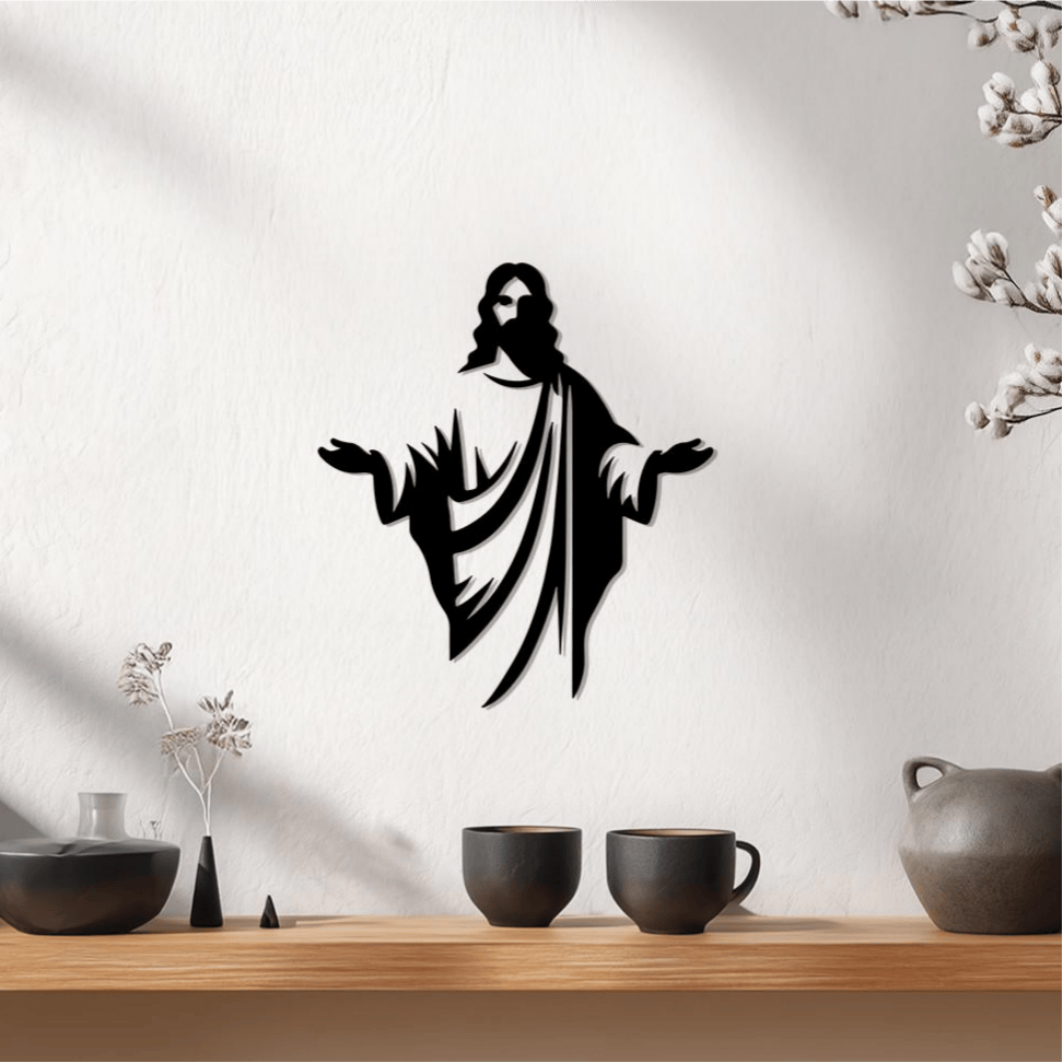 Christianartworkshop Willkommensgruß mit Jesus-Silhouette als Wanddekoration aus Metall: Ein Symbol göttlicher Gnade - image 1