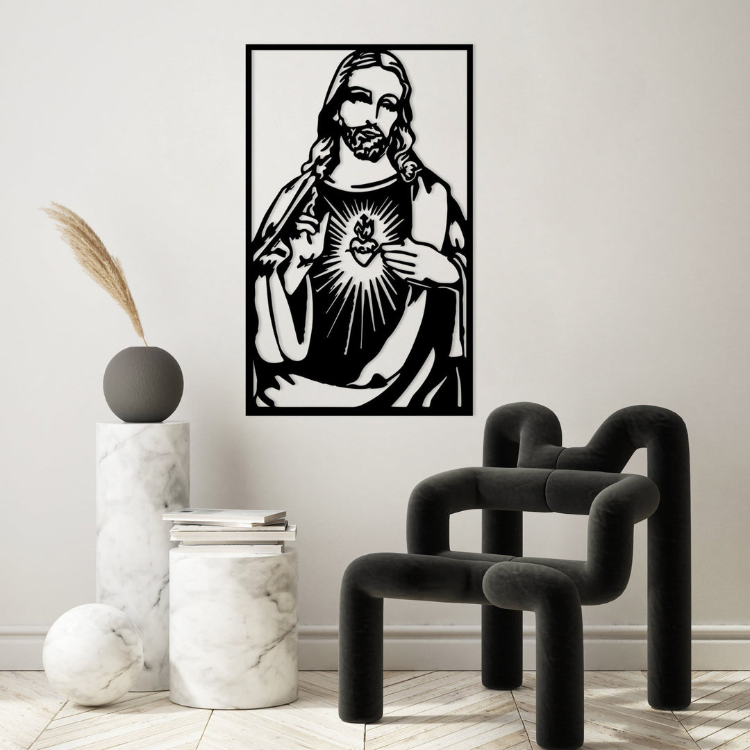 Minimalistisches Wandschild „Heiliges Herz Jesu“ aus Metall von Christianartworkshop : Eine stille Erinnerung an seine zärtliche Barmherzigkeit - image 0