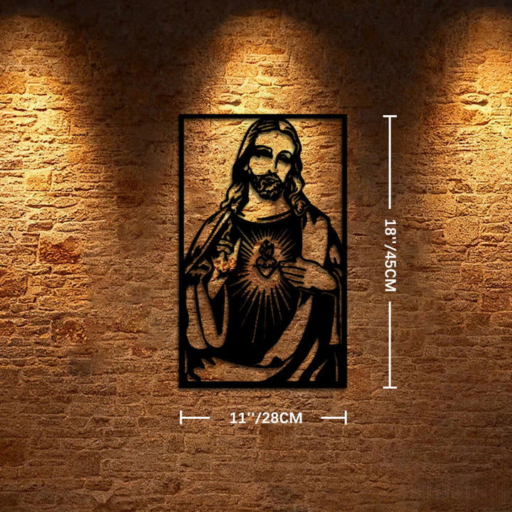 Minimalistisches Wandschild „Heiliges Herz Jesu“ aus Metall von Christianartworkshop : Eine stille Erinnerung an seine zärtliche Barmherzigkeit - 18''*11''*0,04''/45cm*28cm*0,1cm - image 6