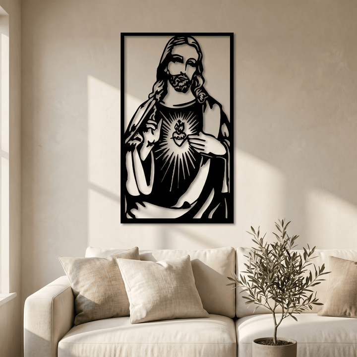 Christianartworkshop Minimalistisches Wandschild aus Metall mit dem Heiligen Herzen Jesu: Eine stille Erinnerung an seine zärtliche Barmherzigkeit - image 5