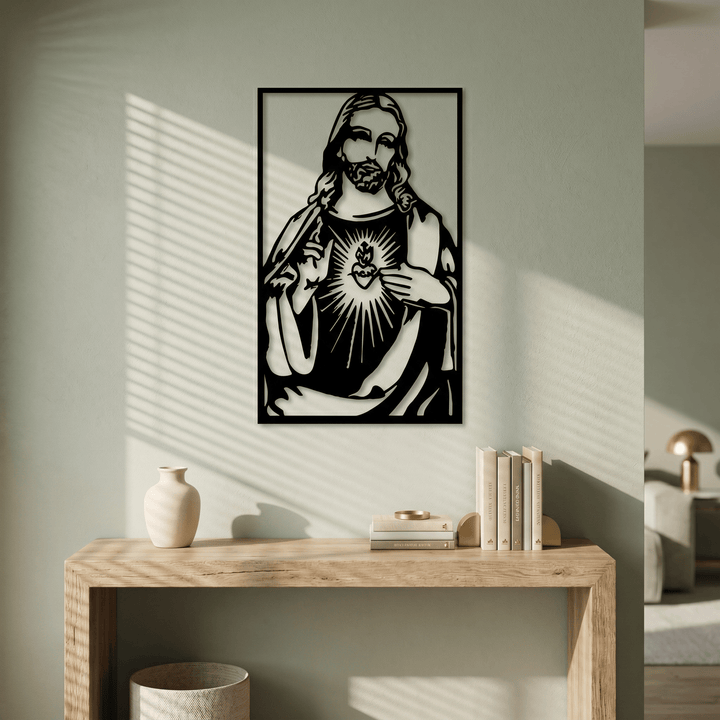Christianartworkshop Minimalistisches Wandschild aus Metall mit dem Heiligen Herzen Jesu: Eine stille Erinnerung an seine zärtliche Barmherzigkeit - image 3