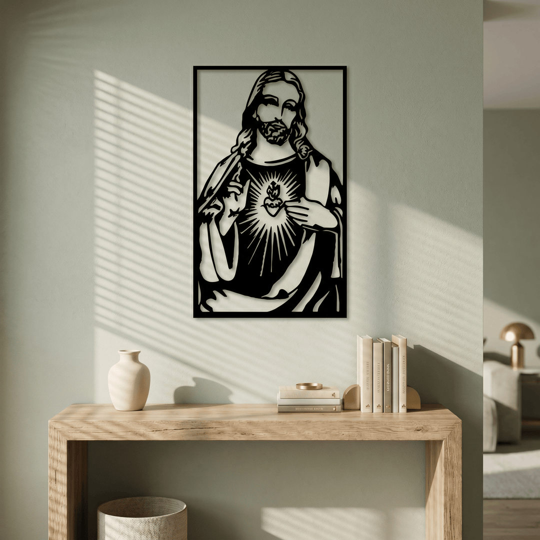 Minimalistisches Wandschild „Heiliges Herz Jesu“ aus Metall von Christianartworkshop : Eine stille Erinnerung an seine zärtliche Barmherzigkeit - image 3