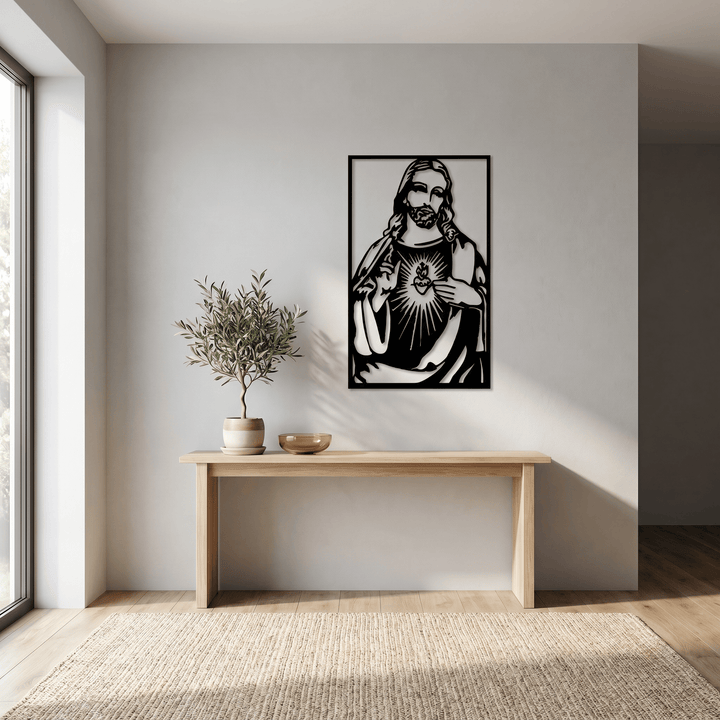 Minimalistisches Wandschild „Heiliges Herz Jesu“ aus Metall von Christianartworkshop : Eine stille Erinnerung an seine zärtliche Barmherzigkeit - image 2
