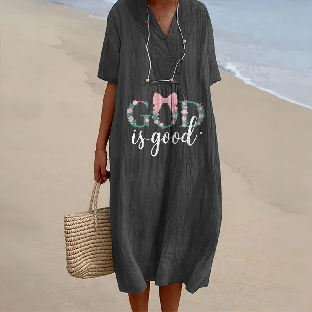 Christianartworkshop Gott ist immer gut – Aquarell-Midikleid mit V-Ausschnitt und kurzen Ärmeln - Schwarz - 4XL - image 8