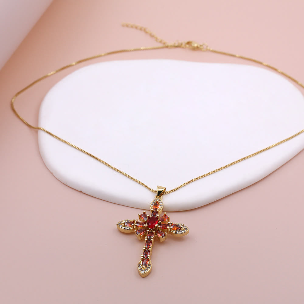 Christianartworkshop Mehrfarbige Zirkon-Kreuzanhänger-Halskette mit Steinen im Marquise-Schliff: Ein Symbol lebendigen Glaubens - Rot - image 2