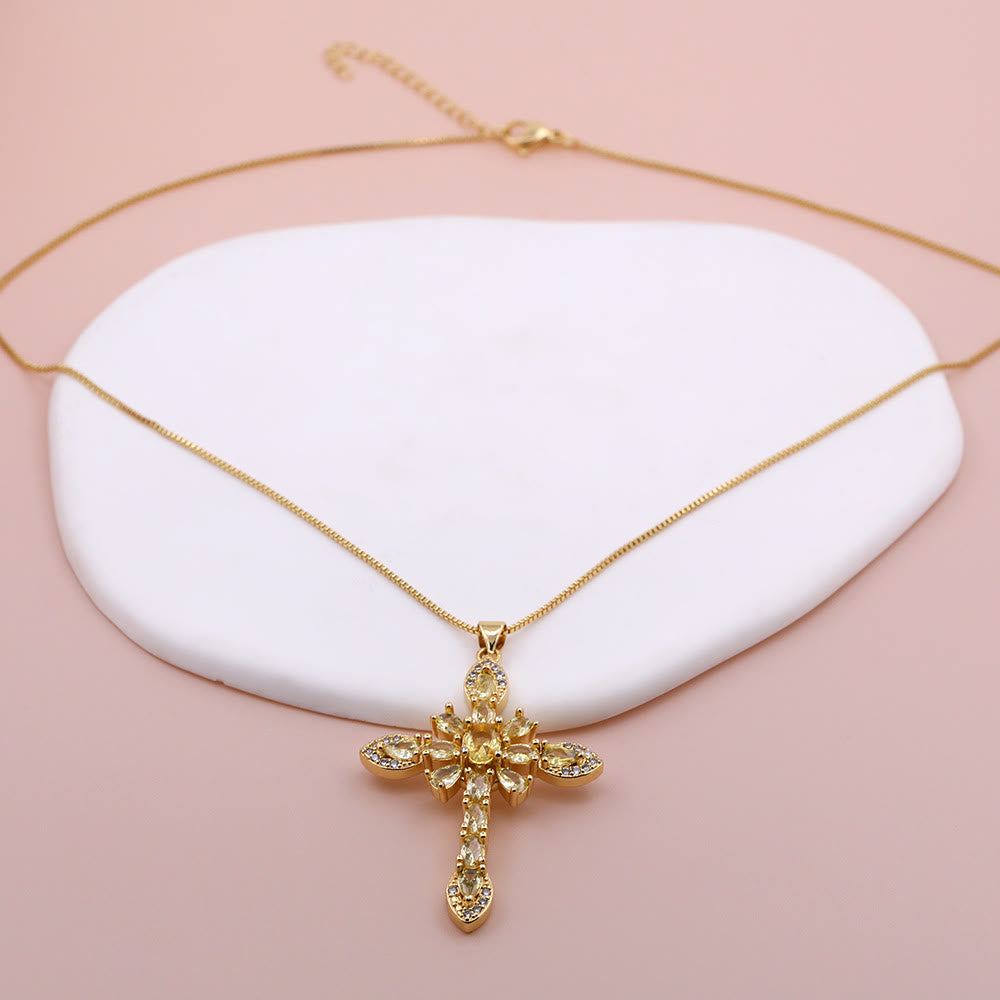 Christianartworkshop Mehrfarbige Zirkon-Kreuzanhänger-Halskette mit Steinen im Marquise-Schliff: Ein Symbol lebendigen Glaubens - Gelb - image 5