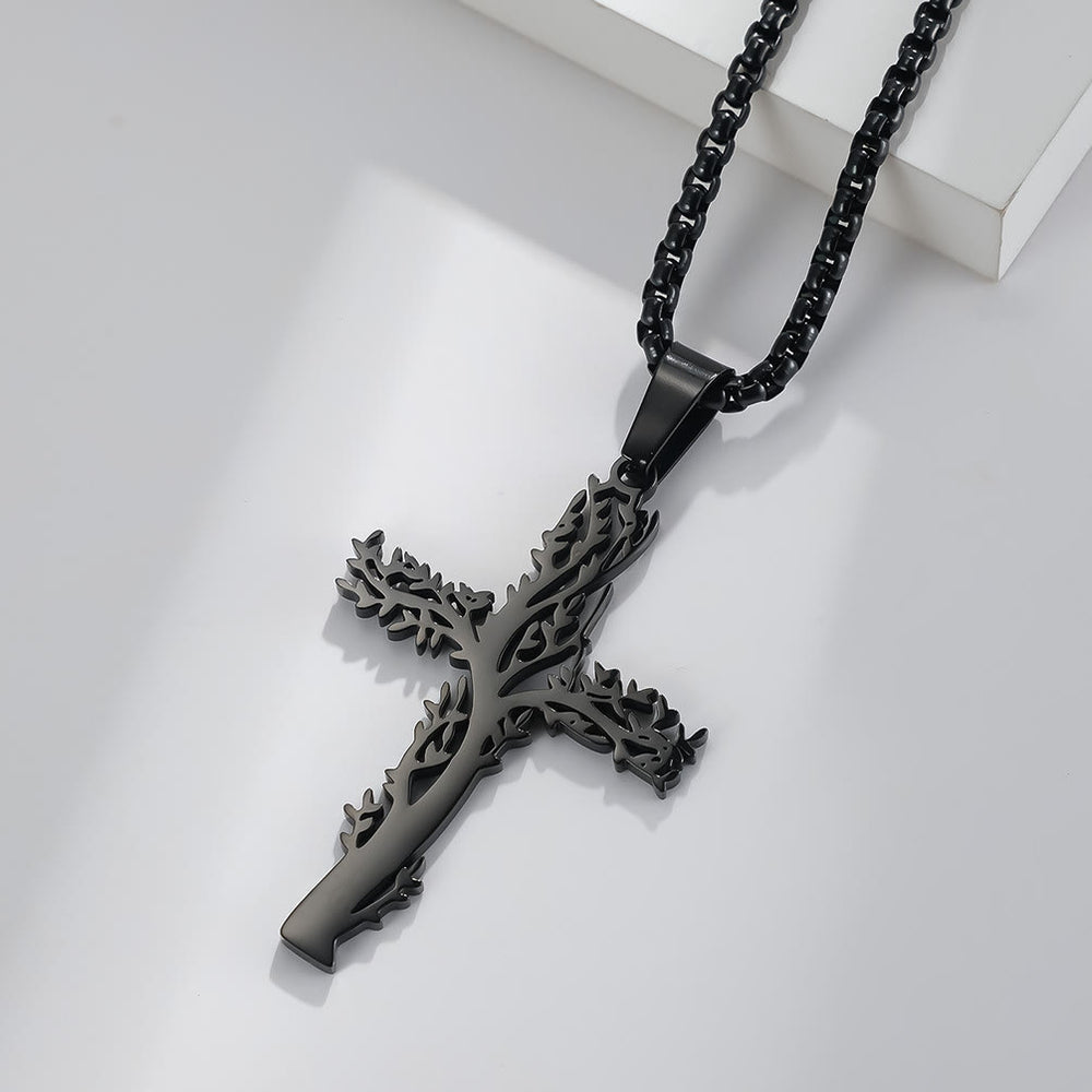Christianartworkshop Lebensbaum-Kreuzanhänger-Halskette in drei Ausführungen: Ein Symbol für Glaube und Wachstum - Schwarz - image 1