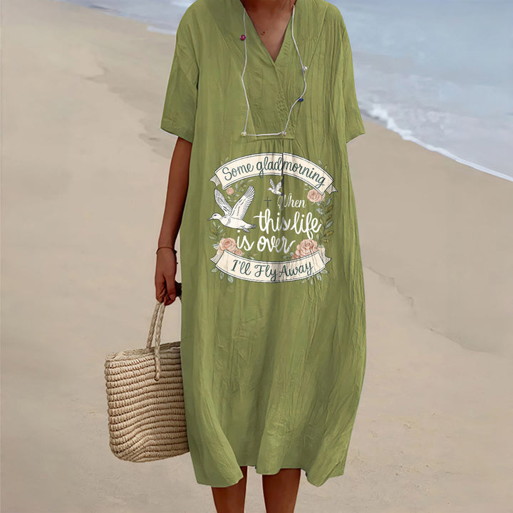 Christianartworkshop Some Glad Morning I'll Fly Away Floral Dove V-Neck Kurzarm-Midikleid - Olivgrün - 4XL - image 10