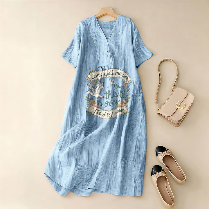 Christianartworkshop Some Glad Morning I'll Fly Away Floral Dove V-Neck Kurzarm-Midikleid - image 5