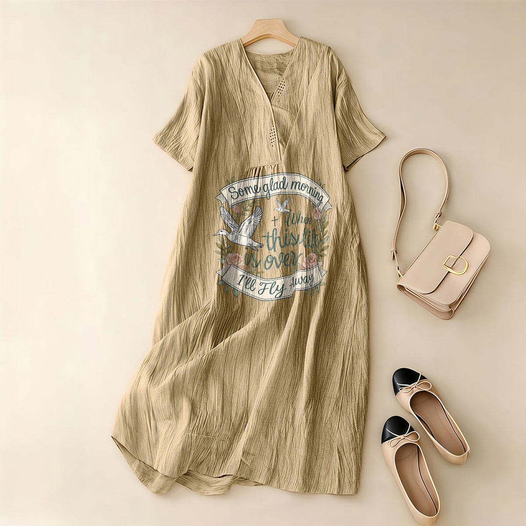 Christianartworkshop Some Glad Morning I'll Fly Away Floral Dove V-Neck Kurzarm-Midikleid - image 7