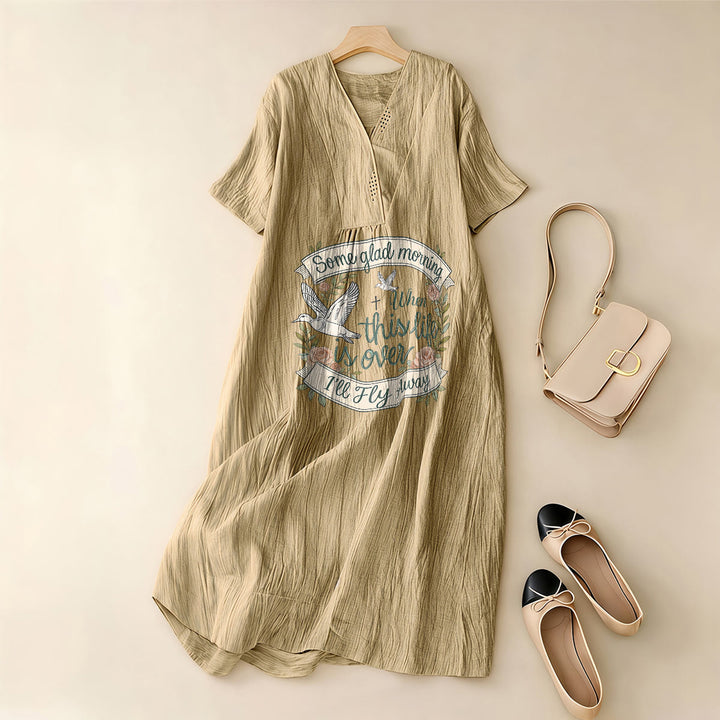 Christianartworkshop Some Glad Morning I'll Fly Away Floral Dove V-Neck Kurzarm-Midikleid - image 7