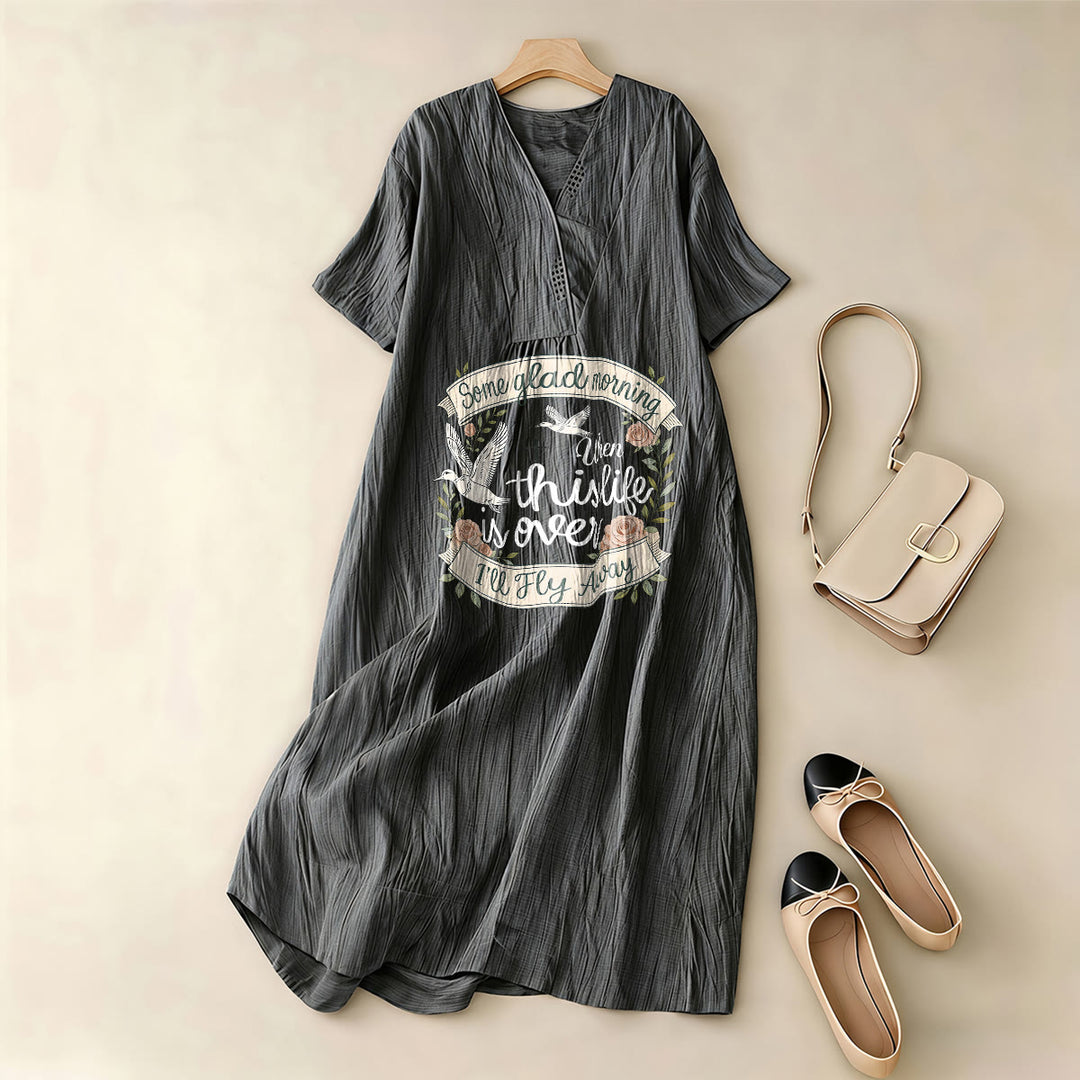 Christianartworkshop Some Glad Morning I'll Fly Away Floral Dove V-Neck Kurzarm-Midikleid - image 1