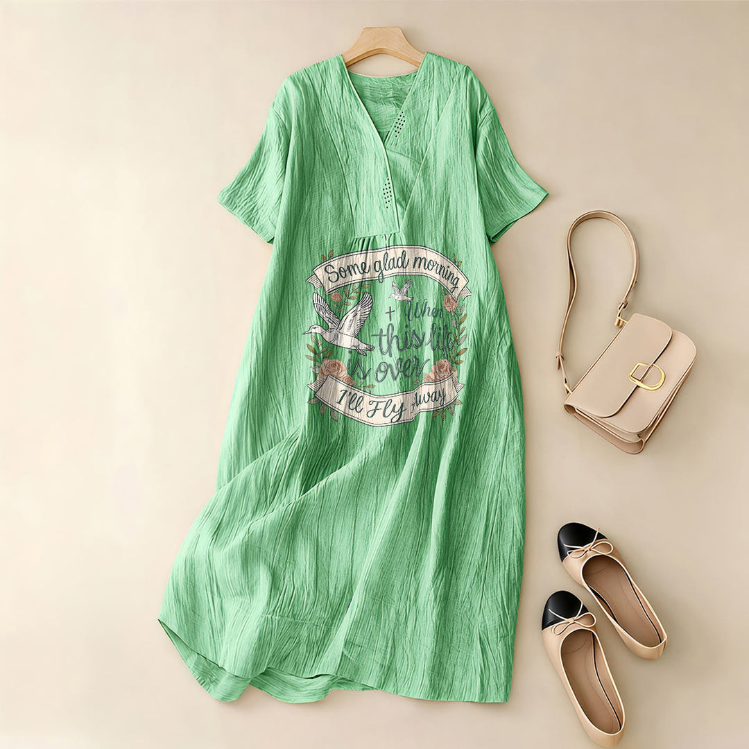 Christianartworkshop Some Glad Morning I'll Fly Away Floral Dove V-Neck Kurzarm-Midikleid - image 3