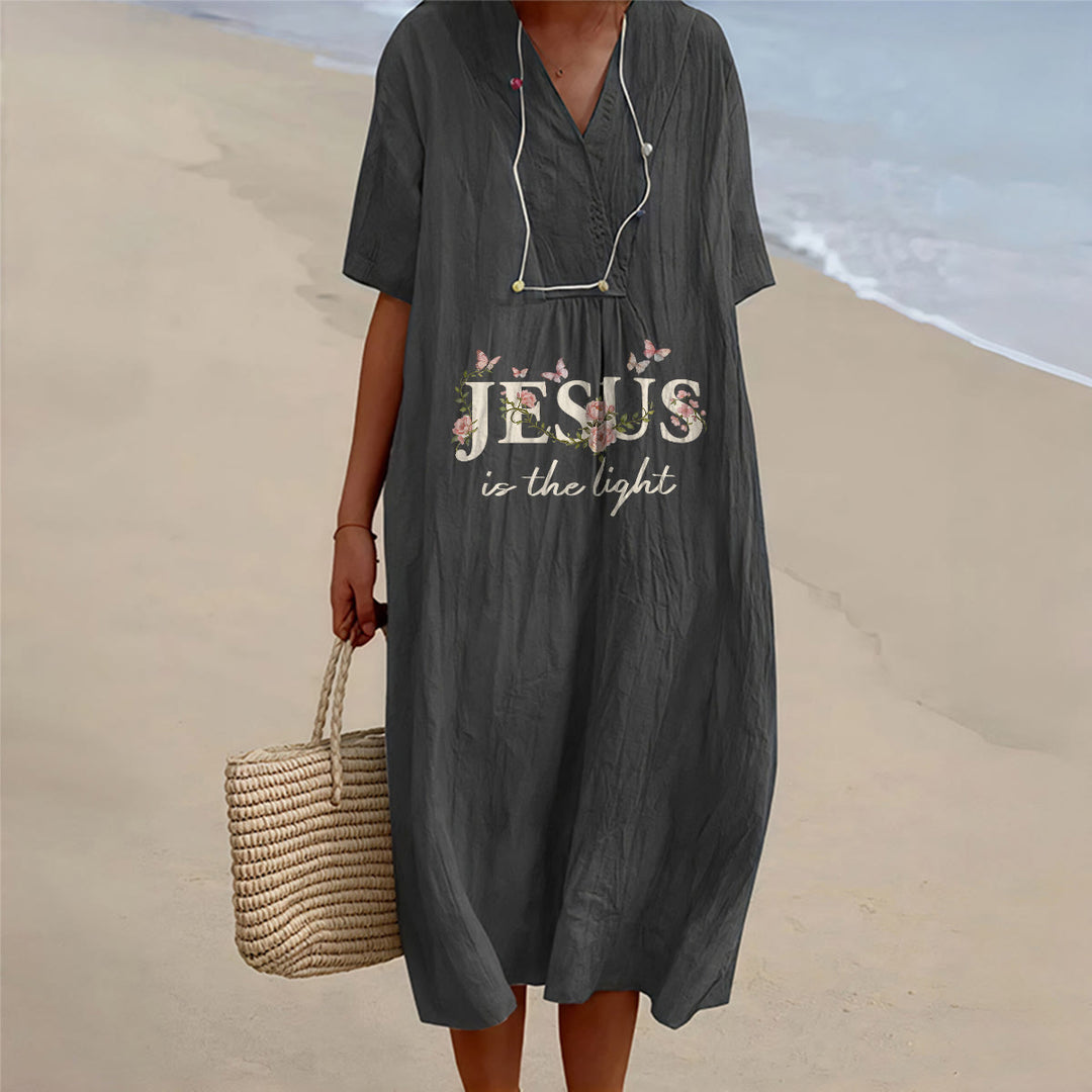 Christianartworkshop Jesus Is The Light Blumen-Schmetterlings-Midikleid mit V-Ausschnitt und kurzen Ärmeln - image 9