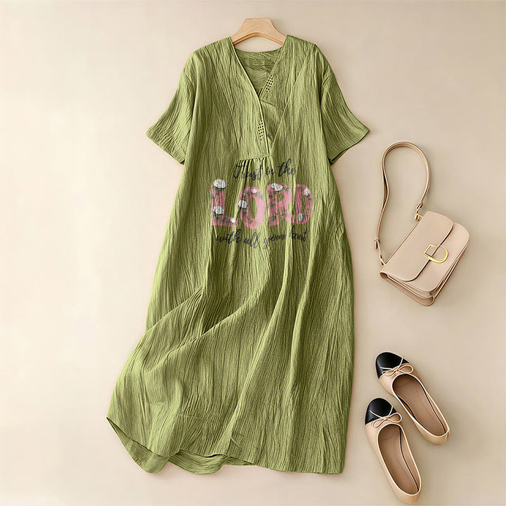 Christianartworkshop Vertraue auf den Herrn mit ganzem Herzen – Geblümtes Midikleid mit V-Ausschnitt und kurzen Ärmeln - Olivgrün - 4XL - image 10