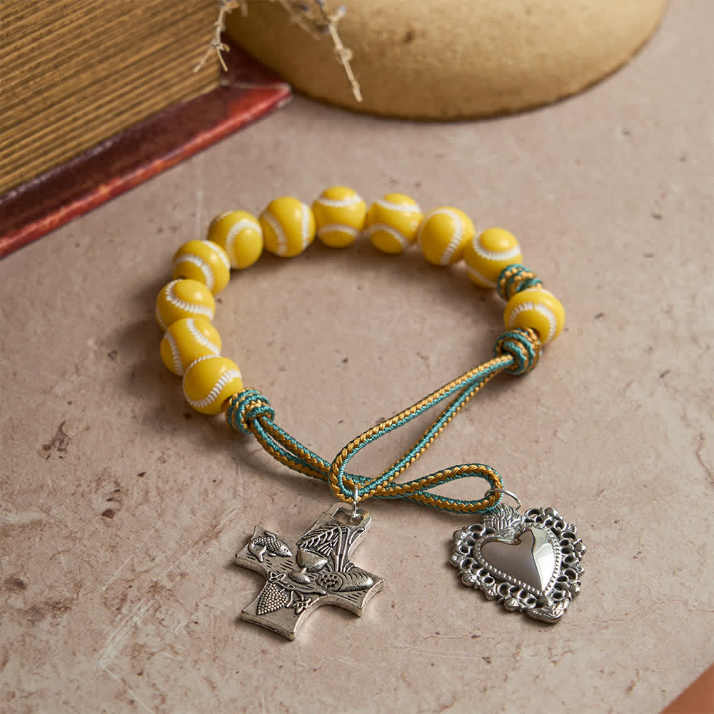 Christianartworkshop Rosenkranz im Baseball-Stil mit Herz-Jesu- und Eucharistiekreuz - image 4