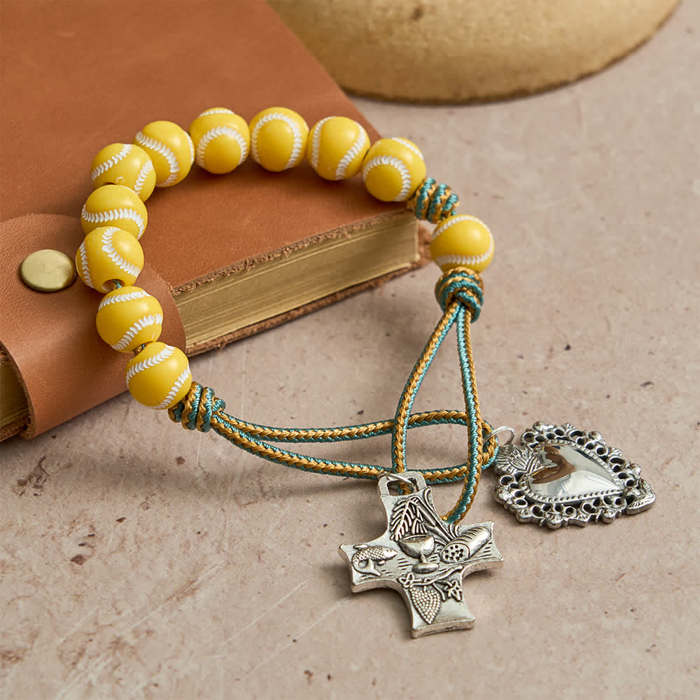 Christianartworkshop Rosenkranz im Baseball-Stil mit Herz-Jesu- und Eucharistiekreuz - Herz-Jesu-Kreuz - image 0