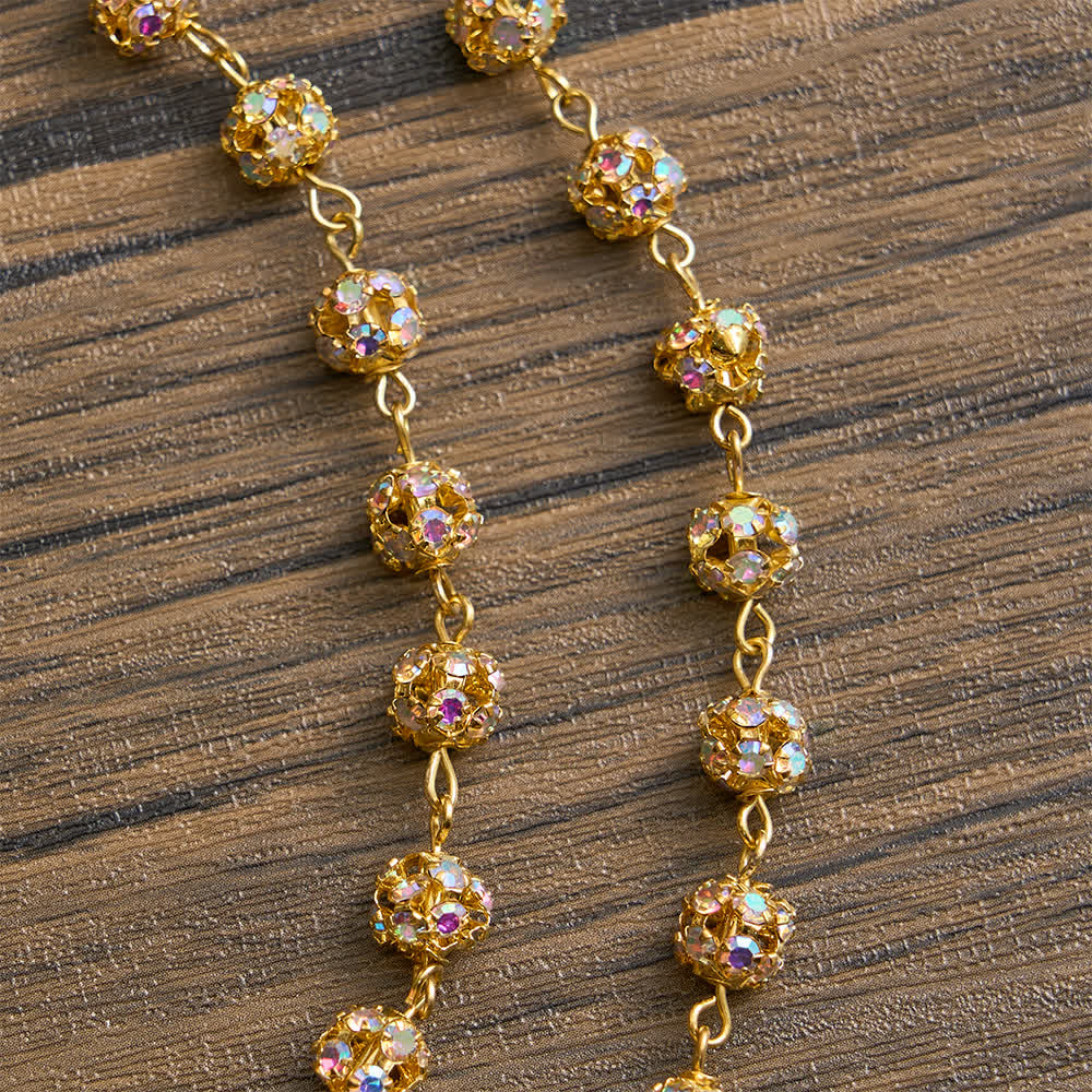 Christianartworkshop Sechsblättriger Rosenkranz mit goldenen Strasssteinen und dem Motiv Unserer Lieben Frau von Fatima - image 6