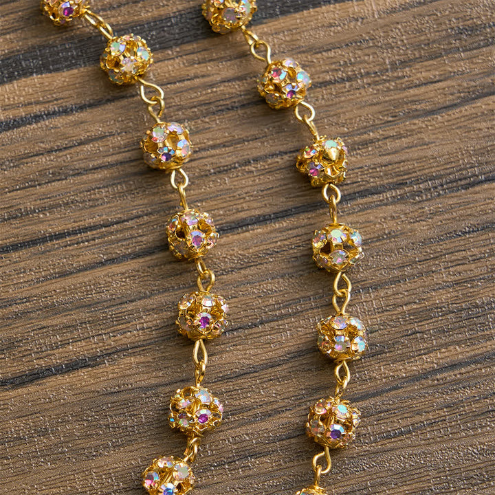 Christianartworkshop Sechsblättriger Rosenkranz mit goldenen Strasssteinen und dem Motiv Unserer Lieben Frau von Fatima - image 6