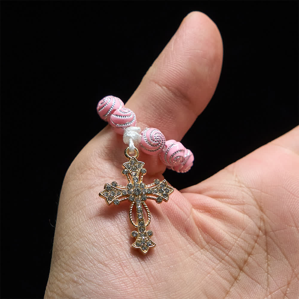 Christianartworkshop Funkelnder rosa Rosenkranz mit Wirbelmuster: Kleine Andacht mit Glanz - image 1