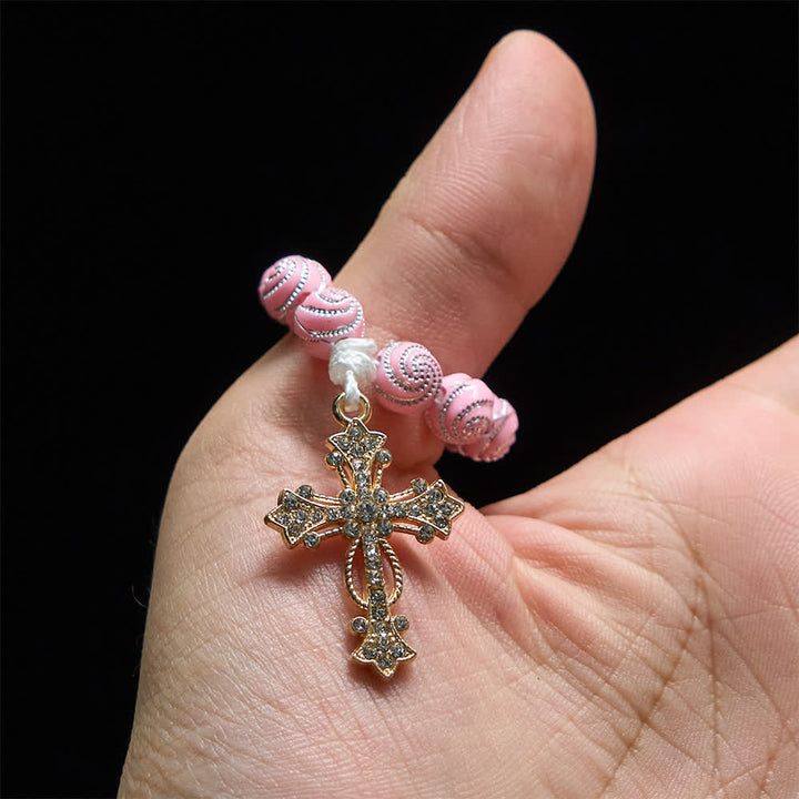Christianartworkshop Funkelnder rosa Rosenkranz mit Wirbelmuster: Kleine Andacht mit Glanz - image 1