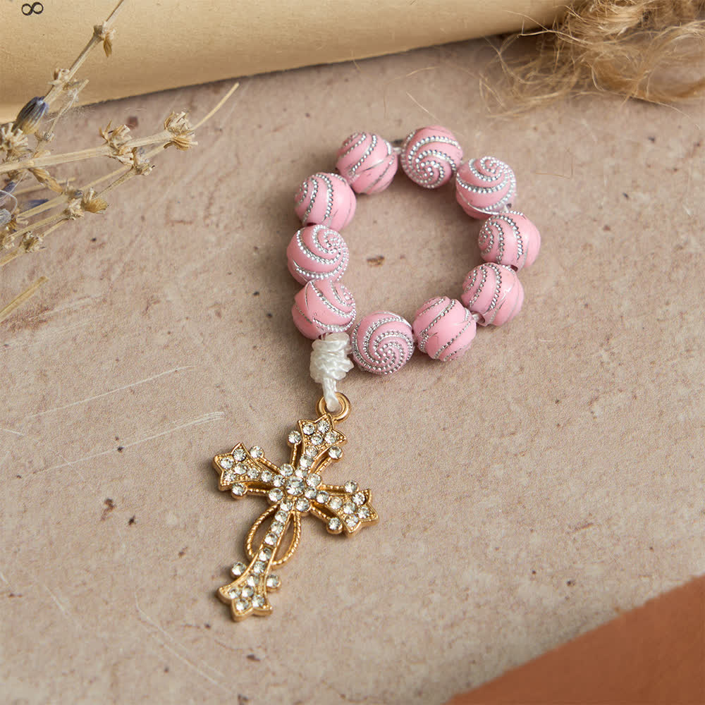 Christianartworkshop Funkelnder rosa Rosenkranz mit Wirbelmuster: Kleine Andacht mit Glanz - 10 Stück - image 0