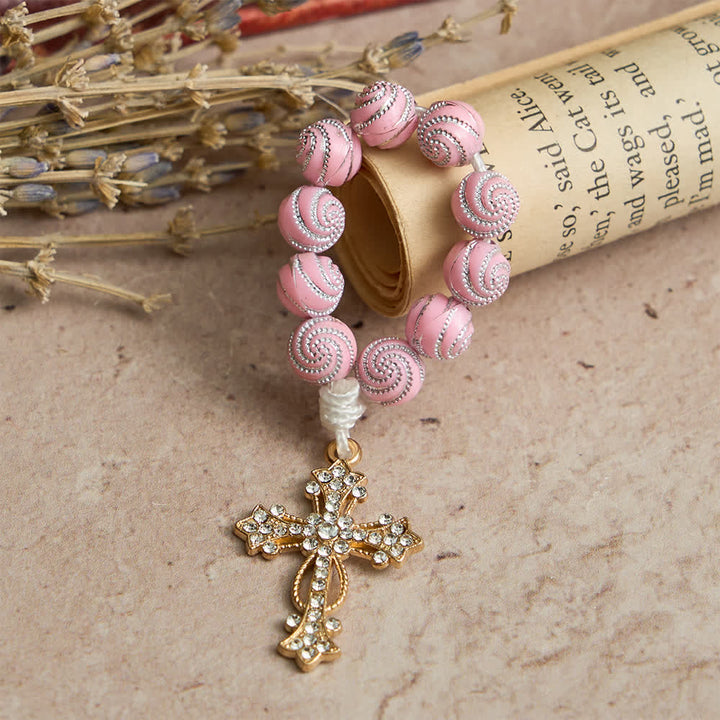Christianartworkshop Funkelnder rosa Rosenkranz mit Wirbelmuster: Kleine Andacht mit Glanz - image 2