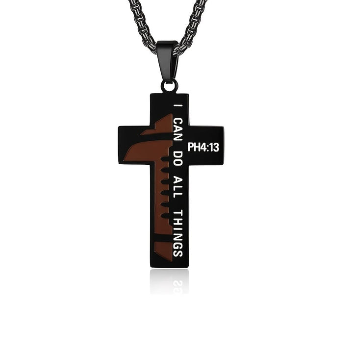 Christianartworkshop Zeitlose Fußball-Kreuz-Halskette mit Bibelversgravur, erhältlich in Schwarz und Silber - Schwarz - image 0