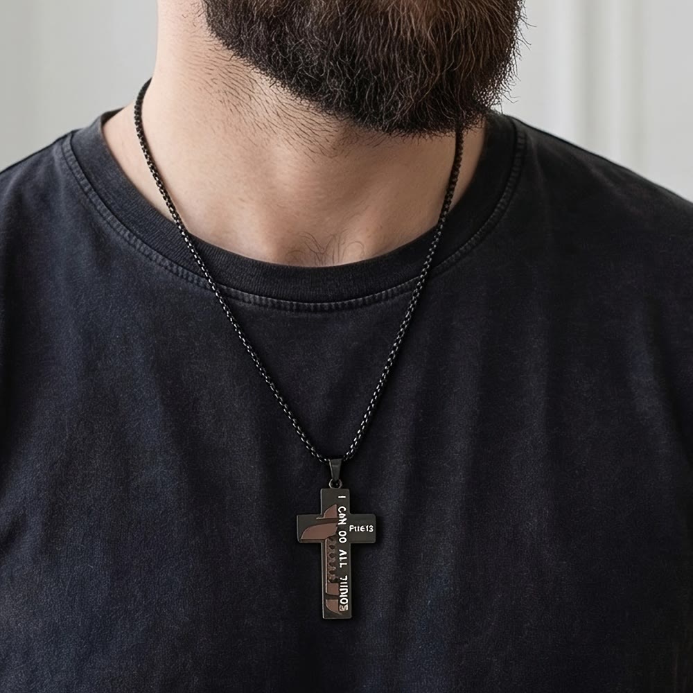 Christianartworkshop Zeitlose Fußball-Kreuz-Halskette mit Bibelversgravur, erhältlich in Schwarz und Silber - image 4