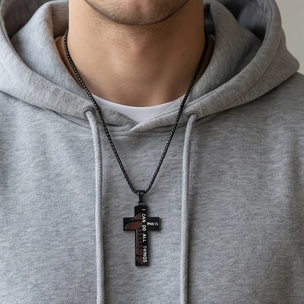 Christianartworkshop Zeitlose Fußball-Kreuz-Halskette mit Bibelversgravur, erhältlich in Schwarz und Silber - image 3